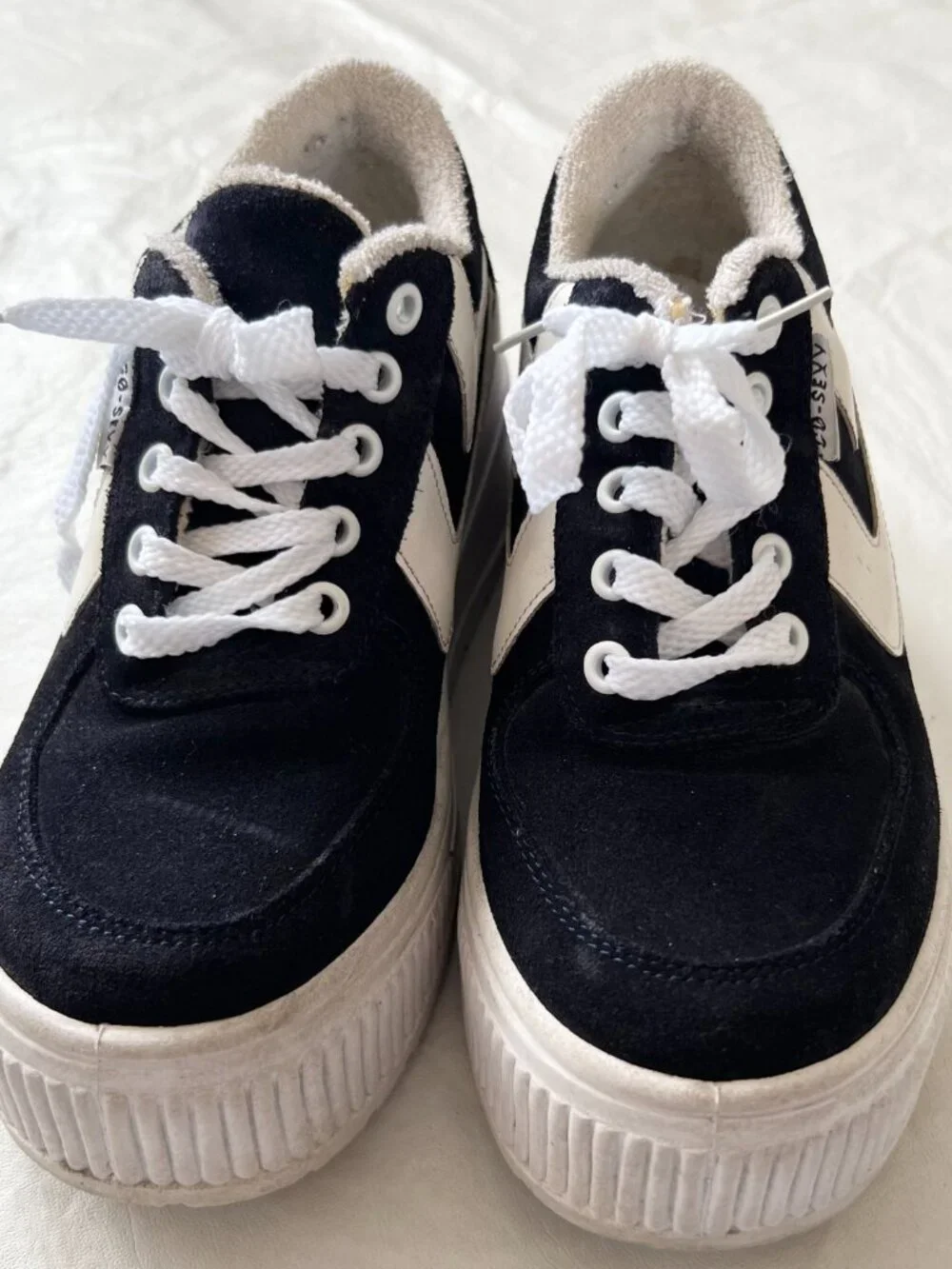 y2k style shoes platform sneakers navy blue suede 36 6 lace up chunky wedge